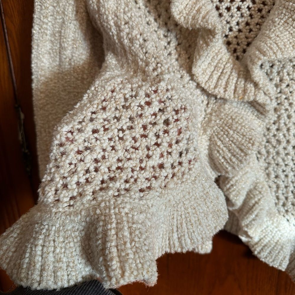 Mandee Cream Ruffled Open Front Cardigan Large - Picture 3 of 5